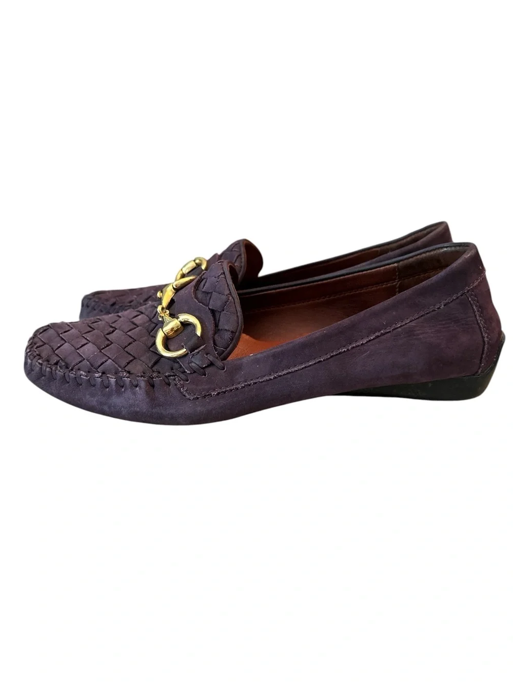 Robert Zur Perlata Plum Woven Leather Horsebit Driving Loafer - Size 7.5